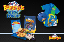 Bowlopolis Product Mock-ups and Kids League Logo